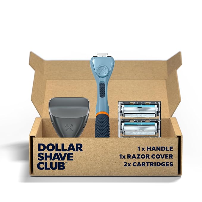 Dollar Shave Club | The Guest Pass Shave Set | 2 Swift Rinse Refill Cartridges, 1 Handle (Blue), 1 Razor Cover