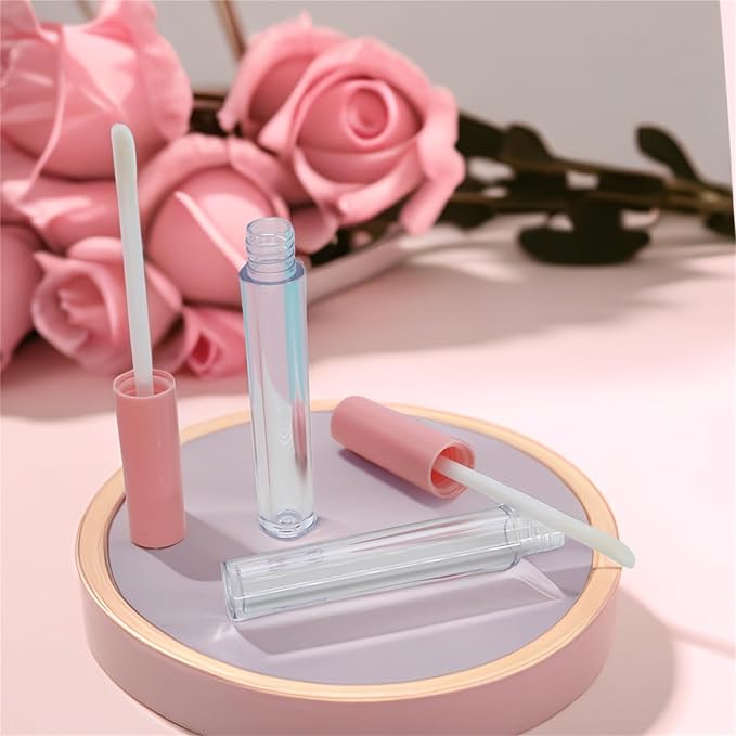10cm Empty Lip Gloss Tubes With Wand Lipgloss Tubes Cute With Pink Lids Lip Balm Bulk Refillable Cosmetic Containers Diy Lip Gloss Making Kit（20pcs）