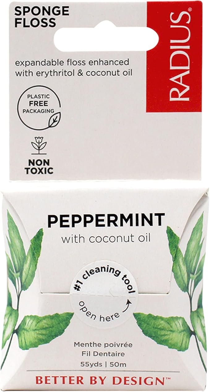 Radius Peppermint Dental Floss 55 Yards Vegan & Non-Toxic Oral Care Boost & Designed to Help Fight Plaque Clear - Pack of 4