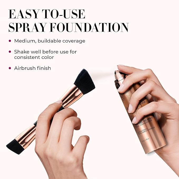 LUMINESS Silk Airbrush Spray Foundation & Buffing Brush Kit – Full Coverage Foundation & Dual-Sided Buffing Brush - Buildable Coverage, Anti-Aging Formula Hydrates & Moisturizes (Shade - Rich Dark)