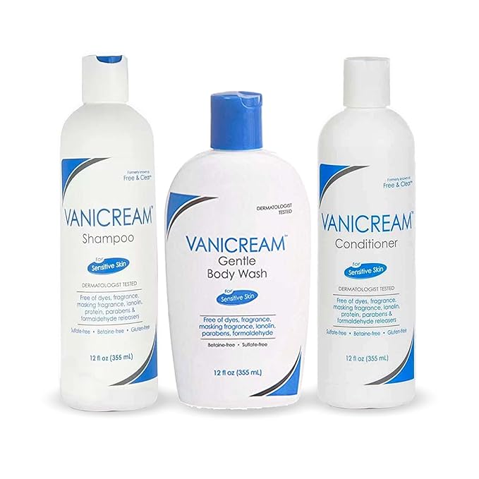 Vanicream, Free and Clear Shampoo, Conditioner and Body Wash Set, For Sensitive Skin, Fragrance and Paraben Free - 12 Ounce