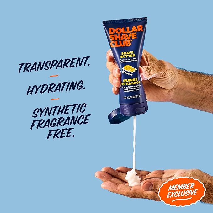 Dollar Shave Club | The Member Exclusive Shave Set | 4 Swift Rinse Refill Cartridges, 1 Handle (Blue), 1 Shave Butter 3 ounce, 1 Razor Cover