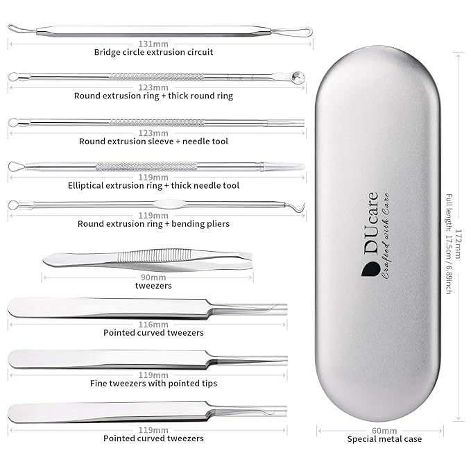 DUcare Blackhead Extractor Tool for Face,Blackhead Remover Tool, Pimple Popper Tool Kit, Extractor Tool for Comedone Zit Acne Whitehead Blemish, Stainless Steel Extraction Tools