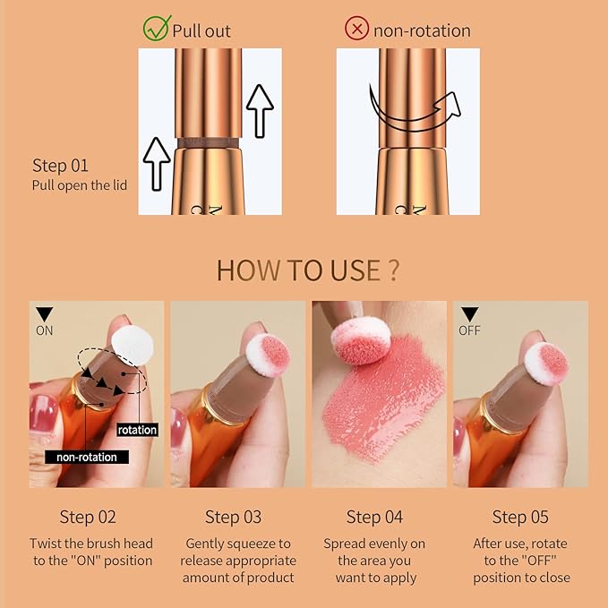 Liquid Contour Beauty Wand, Cream Highlighter Makeup Stick,Smooth Liquid Bronzer Stick with Cushion Applicator, Lightweight Blendable Body Face Shimmer Highlighter Contour Stick, Cruelty-free(02+05)