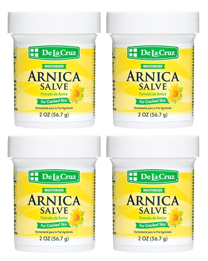 De La Cruz Arnica Salve - Foot Cream for Dry Cracked Heels and Feet - Moisturizing Hand Salve for Dried Hands - 24 Hour Moisture Foot Cream for Dry Cracked Feet and Rough Skin - (2 Ounces - 4 Jars)