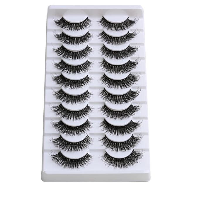 SUNWELL False Eyelashes 15mm Mink Lashes Cat Eye Lashes 8D Fluffy Wispy Foxy Eye Fake Lashes Strips Natural Look Faux Mink Lashes 10 Pairs Pack
