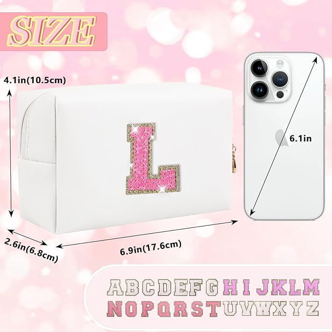 Initial letter patch makeup bag,