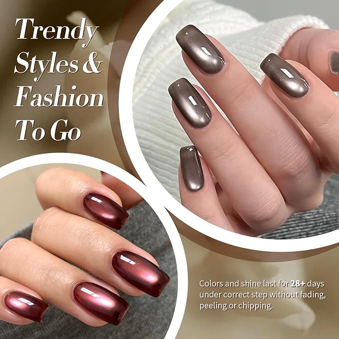 Born Pretty Cat Magnetic Eye Gel Nail Polish, 6 Colors Retro Magnetic Glitter Gel Polish Set Silver Pink Red Nail Polish Kit Soak Off LED Nail Art DIY Salon Gift