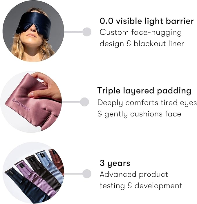 DROWSY Silk Sleep Mask. Face-Hugging, Padded Silk Cocoon for Luxury Sleep in Total Darkness. (Dusty Gold)