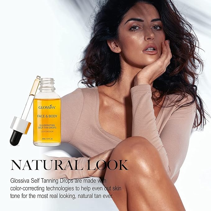 Self Tanning Drops - Sunless Tan for a Sun-Kissed Bronze - Beauty Skin Self Tanner - Gradual Glow for Face and Body - Long-Lasting for a Week, 1.01 Fl Oz