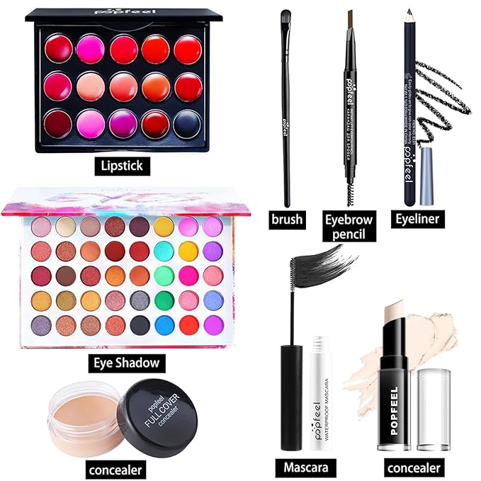 Makeup Kit for Women Full Kit, All in One Makeup Gift Set, Make up Kits for Beginners and Professionals - Eyeshadow Palette, Lipstick, Mascara, Concealer, Brush, Eyeliner, Eyebrow pencil