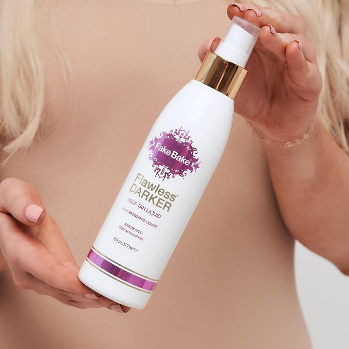 Fake Bake Flawless Darker Self-Tanning Liquid Streak-Free, Long-Lasting Natural Glow For All Skin Tones - Sunless Tanner Includes Professional Mitt For Easy Application, Black Coconut Scent - 6 oz