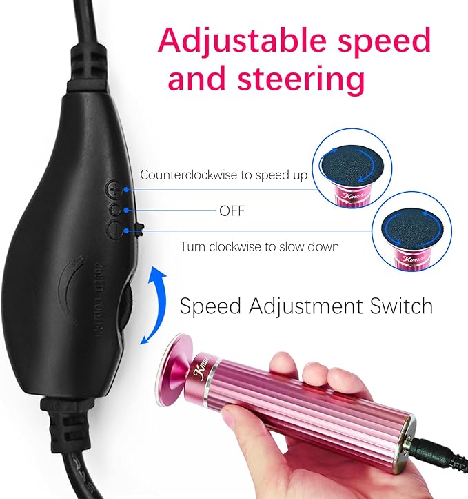 5.3'' Electric Foot Callus Remover with 80pcs Sandpaper Discs & Brush, Professional Aluminum Ergonomic Pedicure Tool, Stepless Speed & Reverse Control for Dead Skin Removal (Pink)