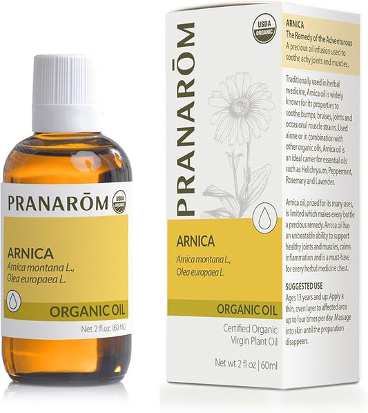 Pranarom - USDA Certified Organic French Arnica Virgin Plant Oil - 2 fl oz Glass Bottle - Massage Oil for Body, Relaxing, Soothing for Joints & Muscles