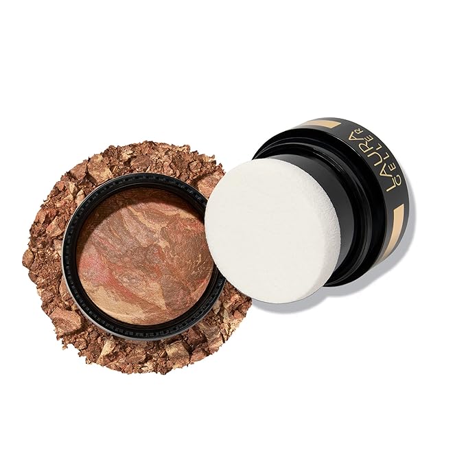 LAURA GELLER NEW YORK Award-Winning Baked Balance-n-Brighten To Go Travel Size Color Correcting Powder Foundation - Deep - Buildable Light to Medium Coverage - Demi-Matte Natural