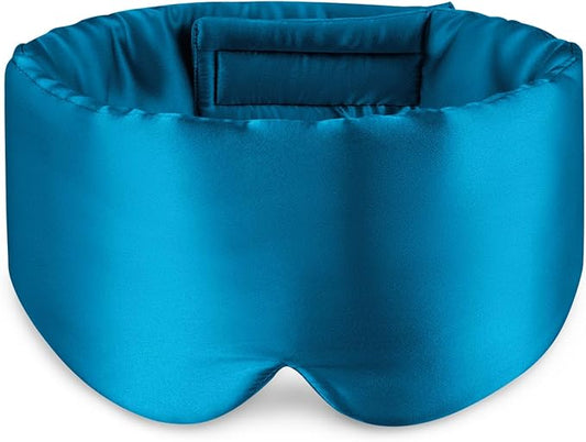 Zenssia 100% Mulberry Silk Sleep Mask Eye Mask for Man and Woman with Adjustable Headband, Full Size Large Sleep Mask & Blindfold for Total Blackout for All Night Sleep, Travel & Nap- Peacock Blue