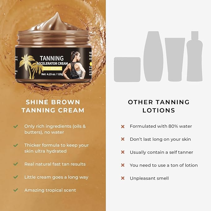 Tanning Accelerator Cream Tan Lotion, Tanning Gel Shine Brown Tanning Cream Natural Brown Tanning Lotion Effective in Sunbeds & Outdoor Sun Luxury Intensive Tanning Cream Tanning Accelerator Outdoor