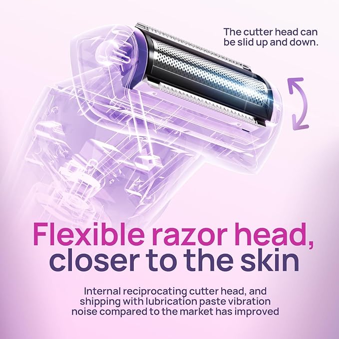 Buqikma Bikini Trimmer for Women - Painless Rechargeable Electric Razor Silk-Smooth Pubic Hair Trimmer Ipx6 Waterproof & Bikini Shaver with Charge Dock for Full Body with Ceramic Blade, Purple