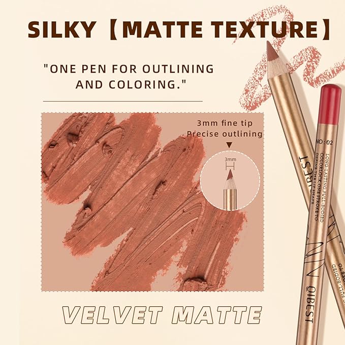 12PCS Matte Lip Liner Set,Waterproof Lipstick Liner Slim,High Pigmented Creamy Lipliners Pencil,Non-fading Long Lasting Lip Liner Pencil for Women