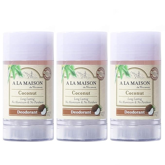 A La Maison Coconut Aluminum Free Deodorant for Women and Men - Natural Deodorant (3 Stick Bulk Pack)
