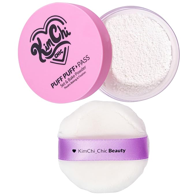 Kimchi Chic Beauty Puff Puff Pass Set and Bake Powder, Loose Face Powder with Extra Fluffy Setting Powder Puff, Soft Lavender Face Makeup for Uneven Skin Tone, 01 lvander