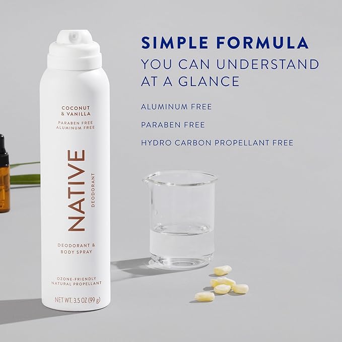 Native Deodorant & Body Spray Contains Naturally Derived Ingredients | Deodorant for Women and Men, All Day Odor Protection, Aluminum and Hydrocarbon Propellant Free | Coconut & Vanilla