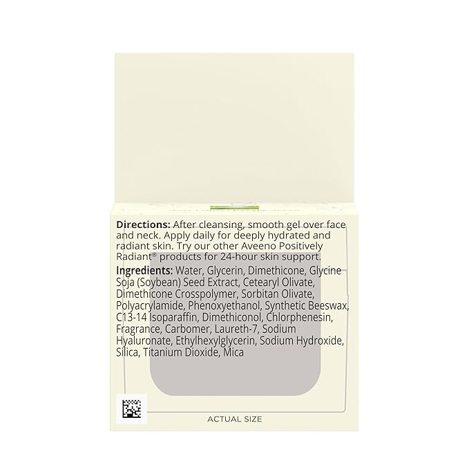 Aveeno Positively Radiant Daily Gel Facial Moisturizer with Hyaluronic Acid & Tone-Correcting Soy, Hydrating & Brightening Gel Face Cream Evens Skin Tone & Texture, Hypoallergenic, 1.7 oz