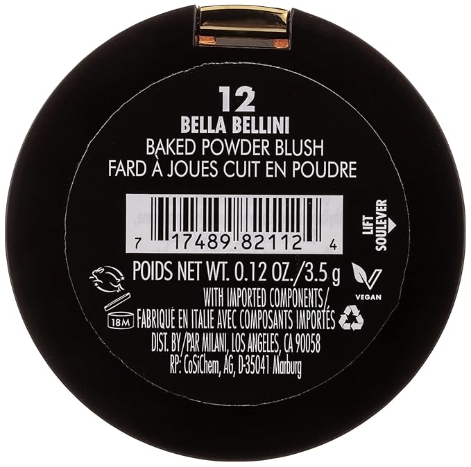 Milani Baked Blush, Powder Blush for Cheeks, Cruelty Free Makeup - Shape, Contour & Highlight Face for a Shimmery or Matte Finish - Bella Bellini