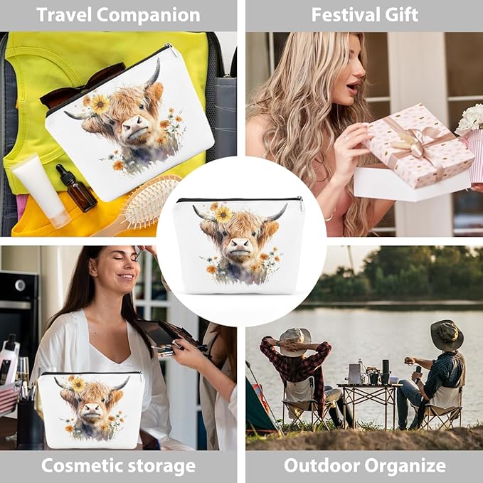 Western cosmetic bag highland cow