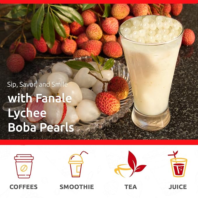 Fanale Lychee Popping Boba Pearls, Vegan, Non GMO, Gluten Free, Fat Free, Perfect for Bubble Tea, Smoothies, Ice Cream, Desserts, and Beverages1 Pound (Pack of 1).
