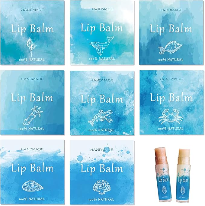 CRASPIRE Lip Balm Labels 80pcs Homemade Lip Balm Labels 2” Clear Lip Balm Labels for Tubes Printable Waterproof Lip Balm Stickers Labels for Lip Balm Handcream Candle Container（Marine Life-Blue）