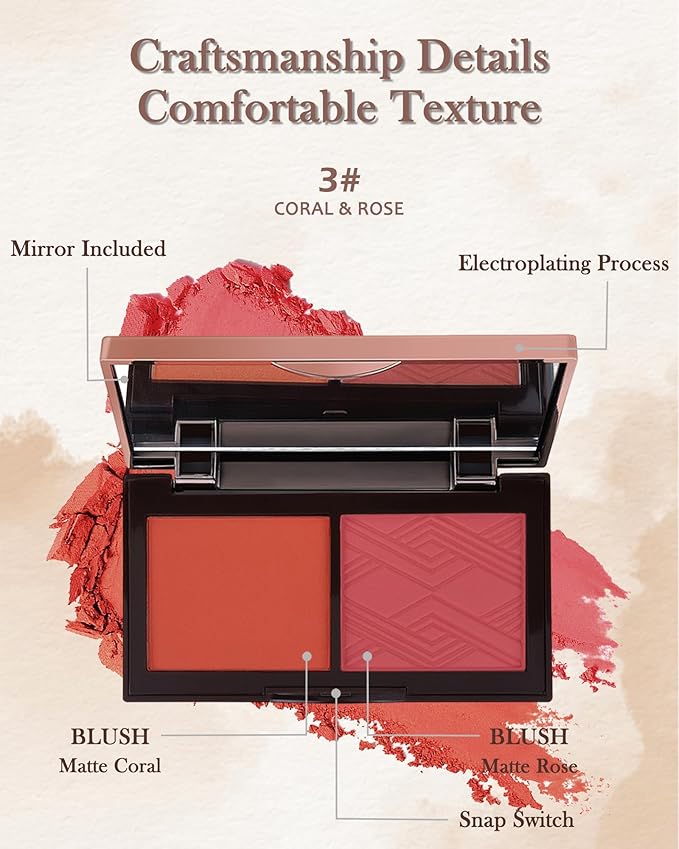Face Matte Blush Powder Palette-2Colors Buildable Facial Cheek Women Girl-03