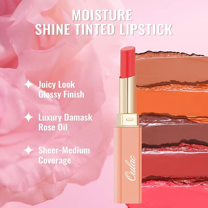 Oulac Moisturizing Shine Lipstick For Women Christmas Set 3PCS, 2 in 1 Tinted Lip Balm for Winter, Hydrated Juicy and Glossy Lip Color for Dry, Cracked and Chapped Lips, Vegan 02+03+17