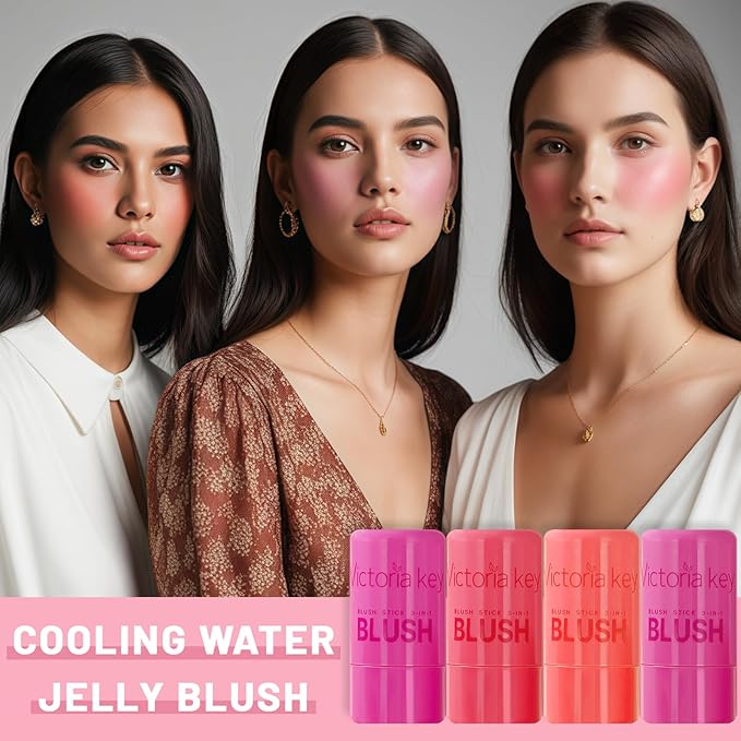 4 Pcs Jelly Blush Stick,Sheer Lip & Cheek Makeup Blush