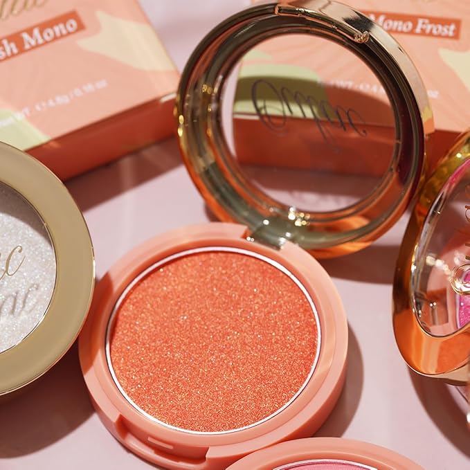 Oulac Luminisers Powdery Blusher for Cheeks Face Glow,Brighten Skin As Highlighter Makeup, Shimmer Blusher,Buildable and Vegan Cosmetics,4.8g F09 Summer Flame