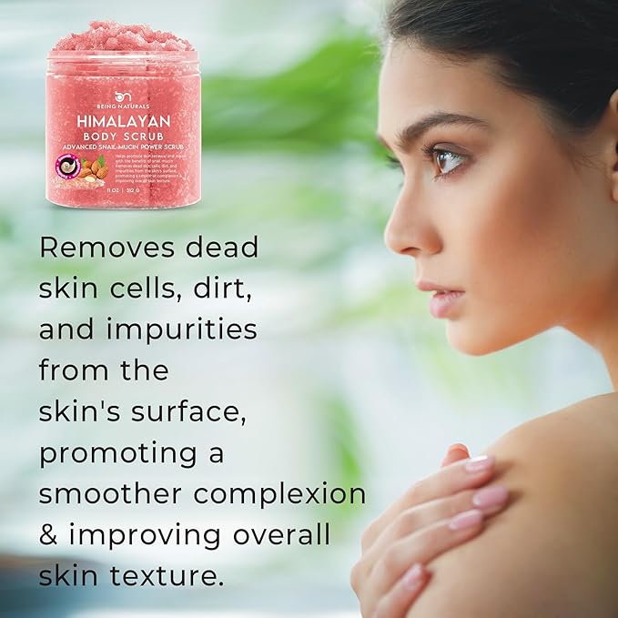 Natural Himalayan Salt Body Scrub - with Lychee Oil and Snail Mucin, Exfoliating Salt Scrub to Exfoliate & Moisturize Skin, Deep Cleansing - 11 oz