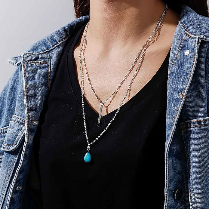 Boho Teardrop Turquoise Neckalce Layered Turquoise