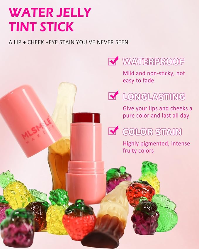 Makeup Jelly Tint,Cooling Water Jelly Tint Coral Blush Stick, Sheer Lip & Cheek Tint Stain, Long Lasting Waterproof Jelly Blush Lip Gloss, Vivid Color, Non-Sticky, Buildable Tinted Jelly Lip Stains-02