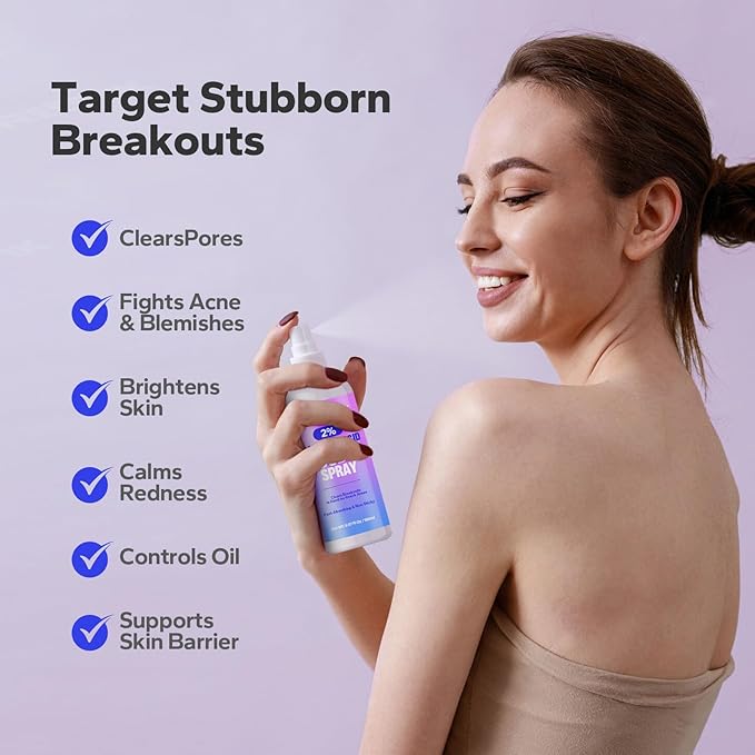 Salicylic Acid Spray (5.07 Fl Oz), 2% Salicylic Acid Body Spray, Body Acne Treatment for Bacne, Blackheads & Blemishes, Back & Chest Acne Spray for Face & Body, 360° Mist for All Skin Types