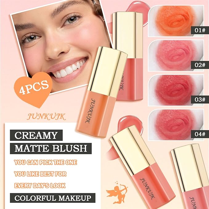 4PCS Liquid Blush,Soft Lightweight Cream Face Blush,Moisturizing Long & Eye