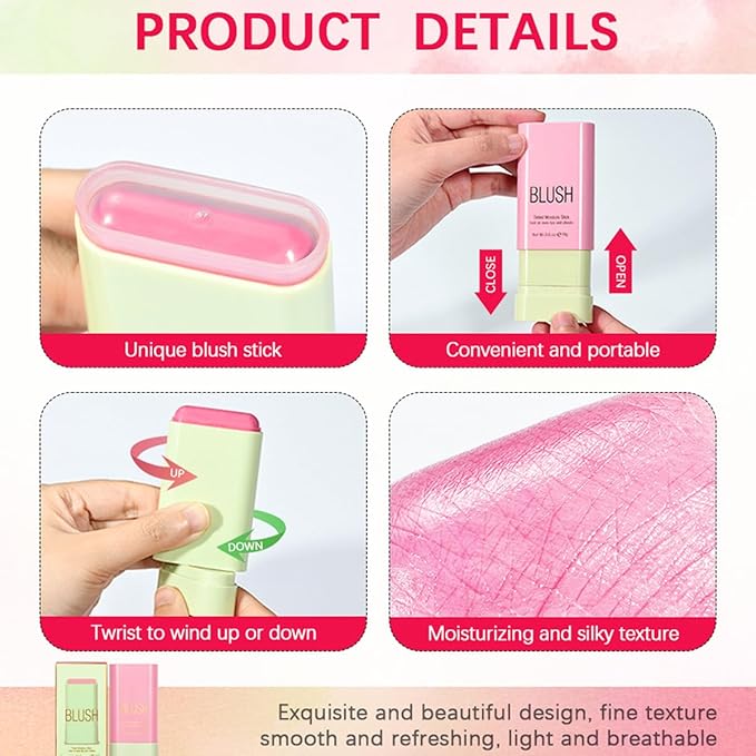 Multi-Purpose Makeup Blush Stick, 3-in-1 Beauty Tinted Solid Blush Stick For Cheeks, Lips And Eyes Waterproof Natural Cream Blush Stick With Long-Lasting Moisturizing Formula (#1Shy Pink)