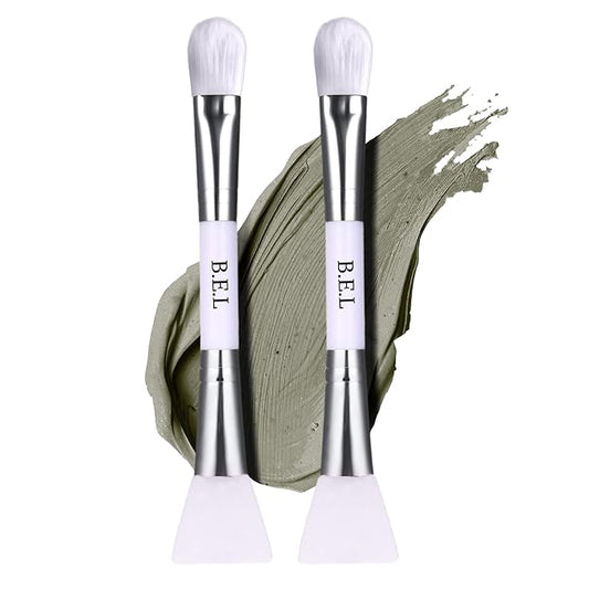 Bare Essentials Living Clay Face Mask Brush (2 Pack, White) Dual Soft Silicone Face Mask Applicator Brush Tool, Great Facial Essentials, Moisturizer Applicator & Skincare Brush for Facials