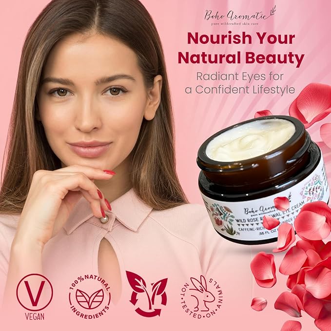 Wild Rose Renewal Eye Cream, Under Eye Cream, Natural Eye Cream for dark circles and fine lines, Green Beauty Product for under Eye area, Natural Skin Care .55 FL OZ (16.26ml)