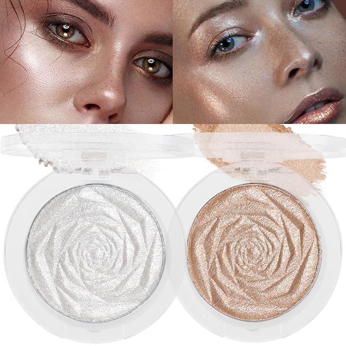 evpct Pearl White & Champagne Gold Face Highlighter Makeup Shimmer Glitter Diamond Sparkly Highlighters Makeup Palette Powder for Face Body Cheek iluminadores iluminador de jos maquillaje luminizers