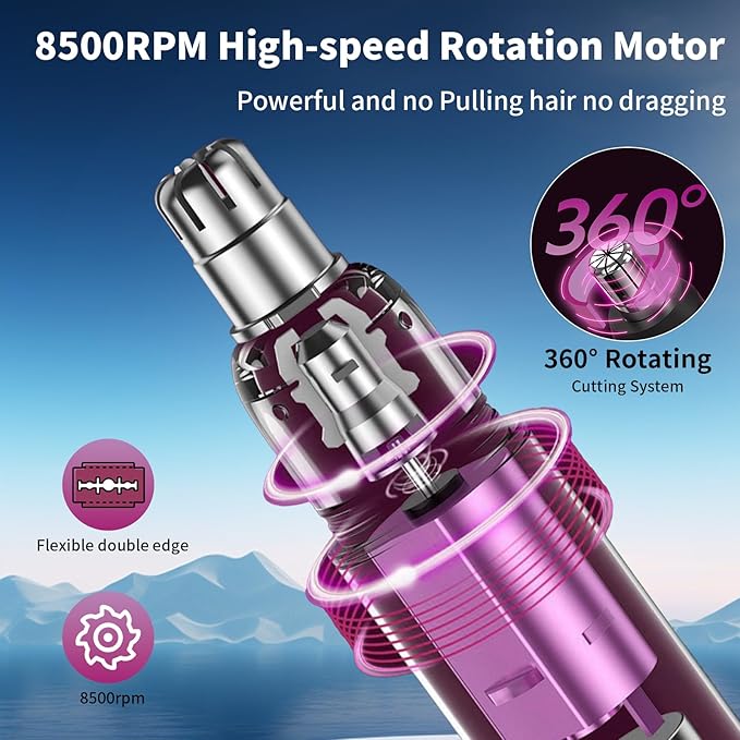 2025 Rechargeable Nose and Ear Hair Trimmer With LED Dispaly for Women Men,4 in 1 Painless Eyebrow & Facial Hair Trimmer with Powerful Motor,Ladies Wet & Dry Electric Razor for Travel (Pink)