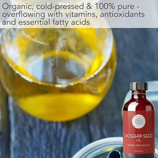 Pure Body Naturals Rosehip Oil Facial Oil for Face, Nails, Hair and Skin, Rosehip Seed Oil, 4 Fl. Ounce