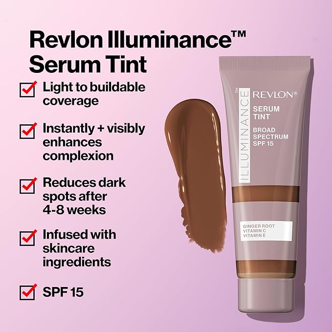 Revlon Illuminance Tinted Serum, Triple Hyaluronic Acid, Evens Out Skin Tone Over Time and Hydrates All Day, SPF 15, 313 Light Tan, 0.94 fl oz.