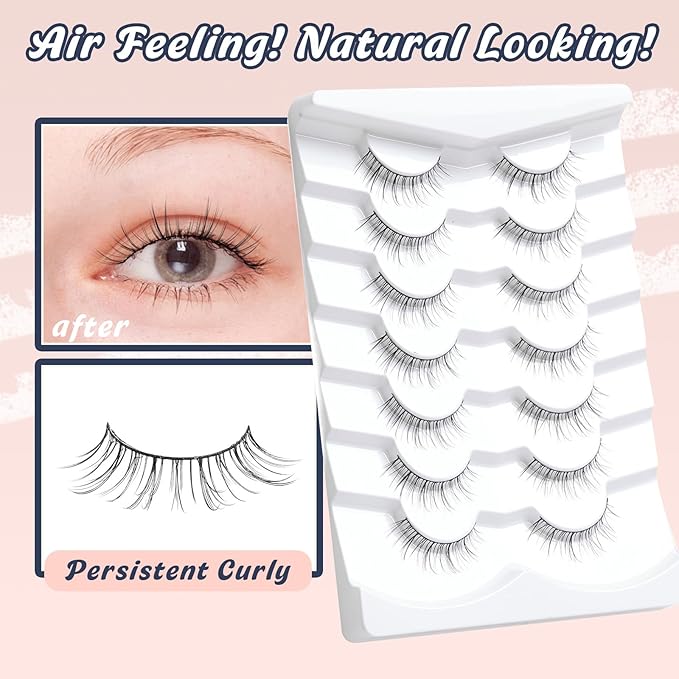 Lashes Short Eyelashes 10MM Natural Lashes Wispy Thin Band Strip Lashes Short Eyelashes Natural Look 3D Volume Lashes 7 Pair Fake Lashes Siligli
