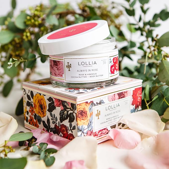 LOLLIA Always in Rose Body Butter, 5.5 oz. - Rose & Hibiscus Fragrance – Shea Butter & Cocoa Butter, Body Lotion for Women, Hydrating & Smooth Body Moisturizer