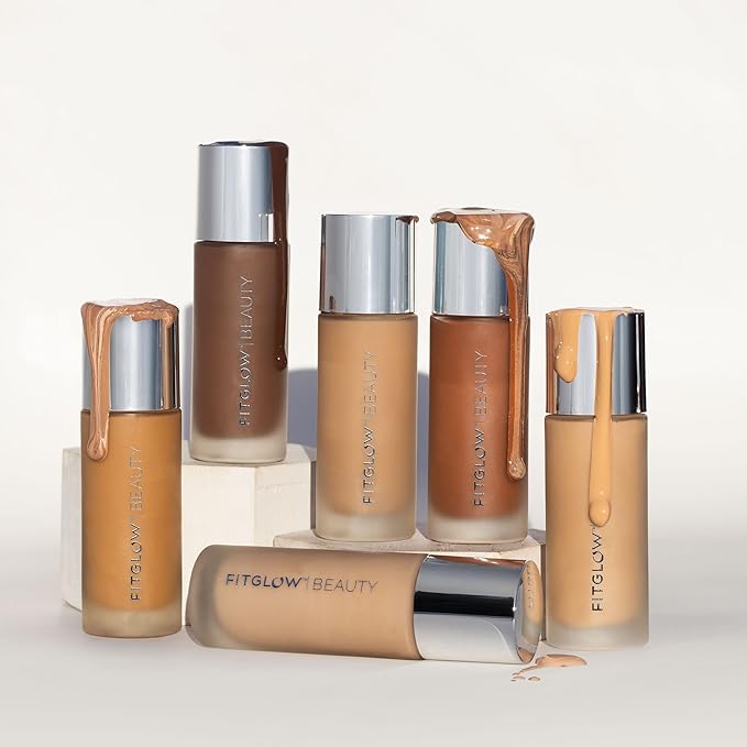 Fitglow Beauty - Natural Foundation+ Photo-Filtering Foundation | Vegan, Woman-Owned Clean Beauty (F8 - Rich Deep, Neutral Undertones)